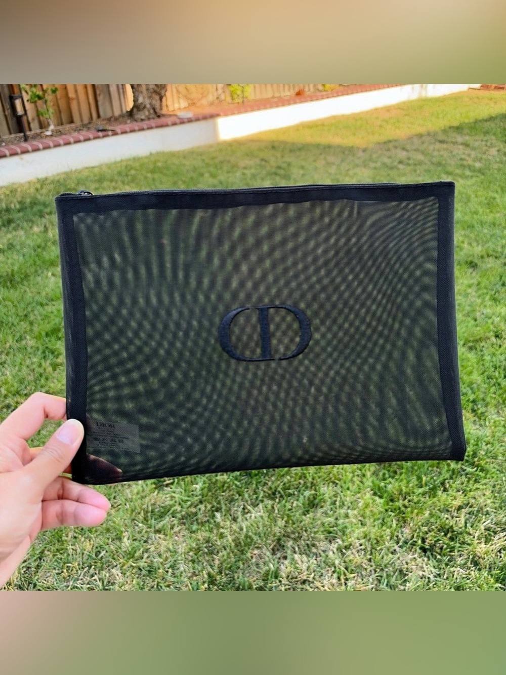 Dior Beauty Black Mesh Cosmetic Pouch CD Logo New